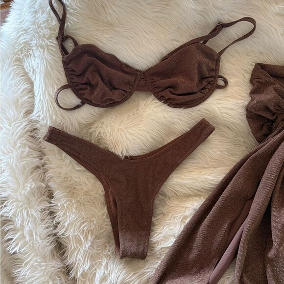 RARE Revolve 3 piece brown Bikini Set - Picture 6 of 12